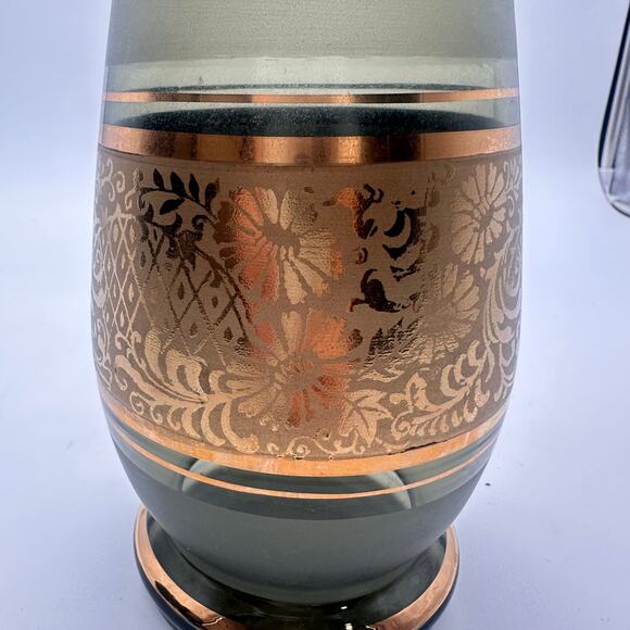 Vtg Moody Czech Bohemia Smokey Glass Decanter Gold Trim 11” carafe Green Gray - Picture 10 of 16